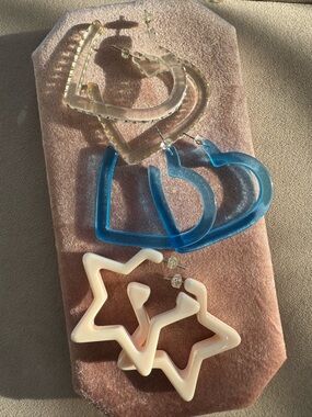 SET of 3: Sparklemuse Heart Crystal, Heart Blue, Cream Star Hoop Earrings